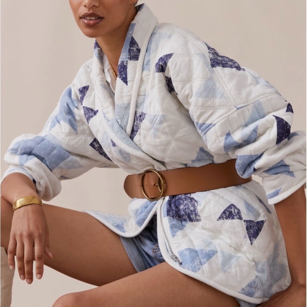 Anthropologie Quilted Jacket in Blue and White - Picture 3 of 15